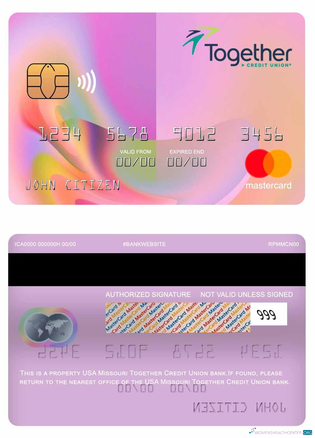 Download USA Missouri Together Credit Union bank mastercard Photoshop template